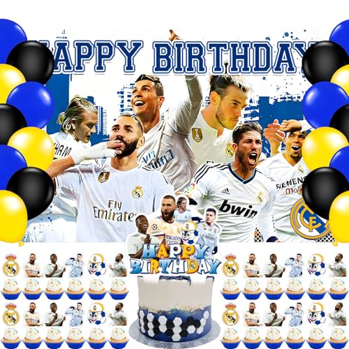 Madrid Football Backdrop 5x3 Vinyl Madrid Soccer Star Birthday Party Supplies Photography Background Picture Photoshoot Cake Table Decor Banner Video Shoot Drapes Poster
