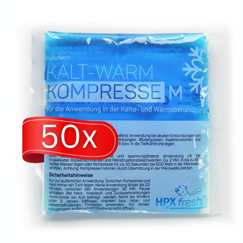 50 x HPXfresh® Multiple Compresses for Cold and Warm Applications in Size 13 x 14 cm Microwave Safe Multiple Cold / Warm Compress Gel Compress (13 x 14 cm, 50)