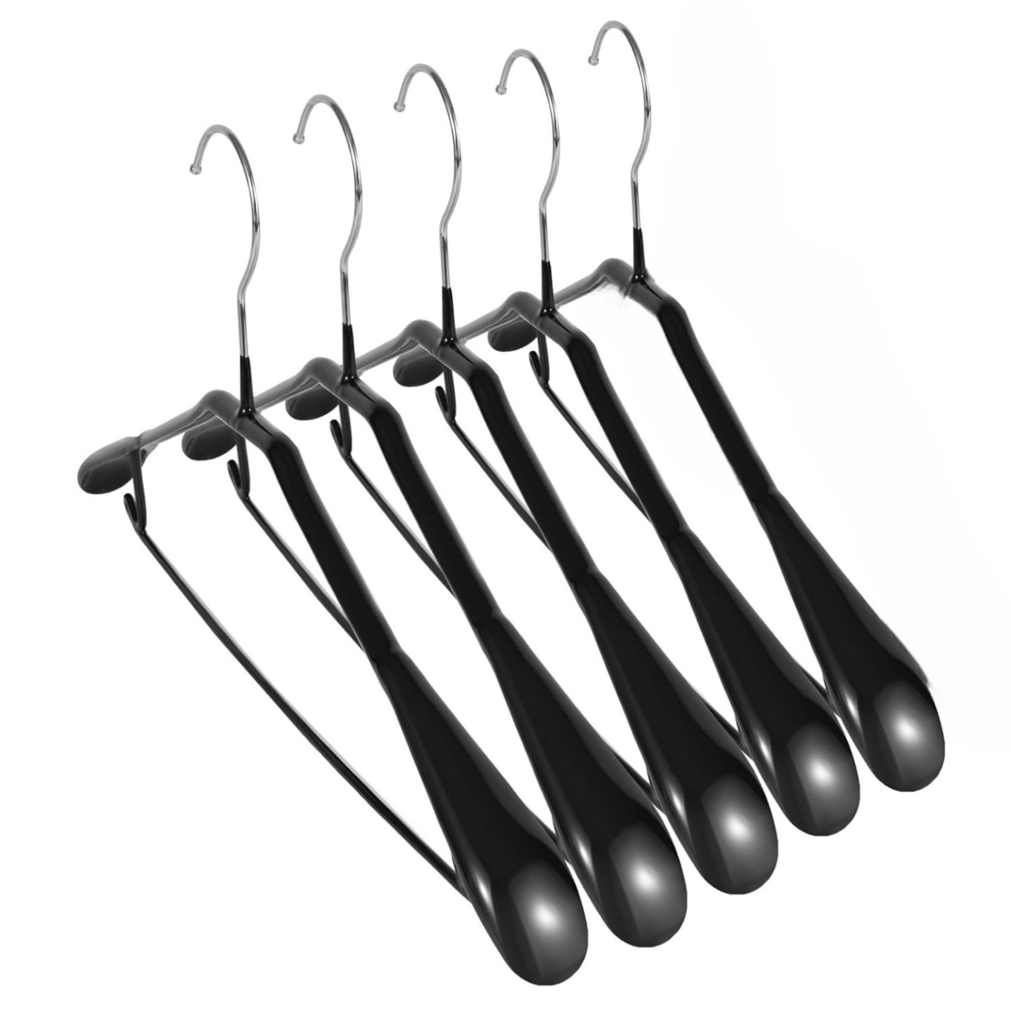 Confezione da 5 grucce rivestite in metallo resistente, con spalle larghe, antiscivolo, spesse (nere)