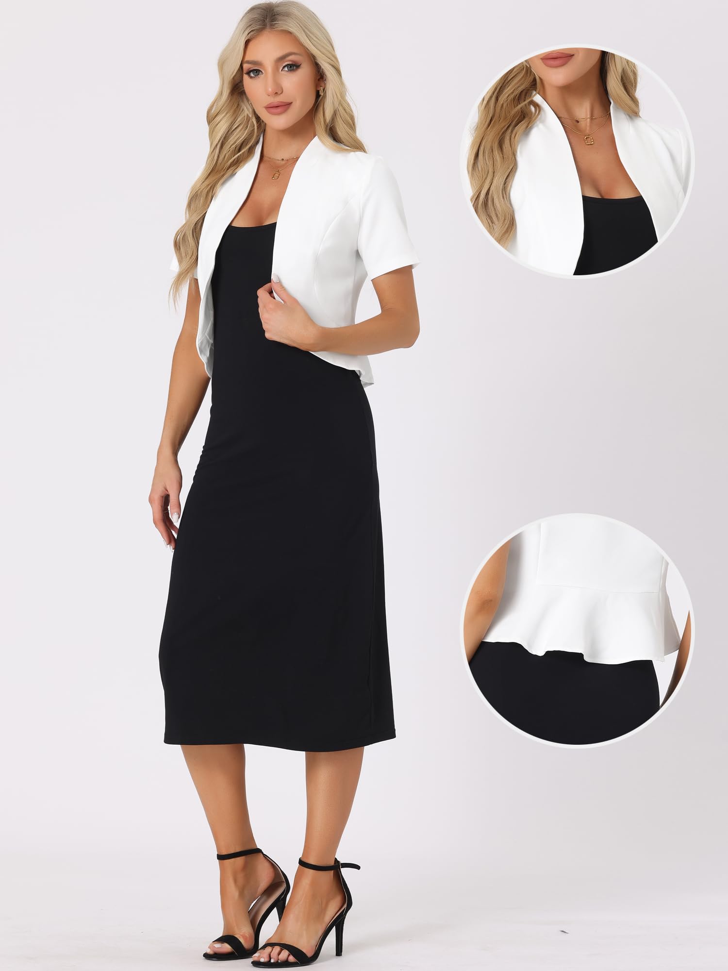 Allegra K Blazer a maniche corte per abito da donna giacca da lavoro cardigan senza colletto