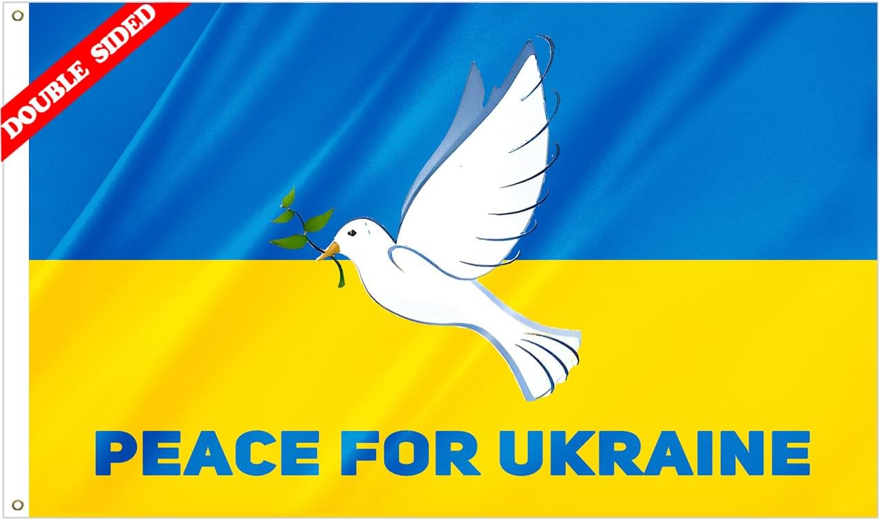 Double Sided Peace For Ukraine Flag 3x5FT Ukrainian Pigeon Dove Peace Bird Flag Vibrant Color Fade Resistant Polyester with Grommets (3x5FT 3PLY)
