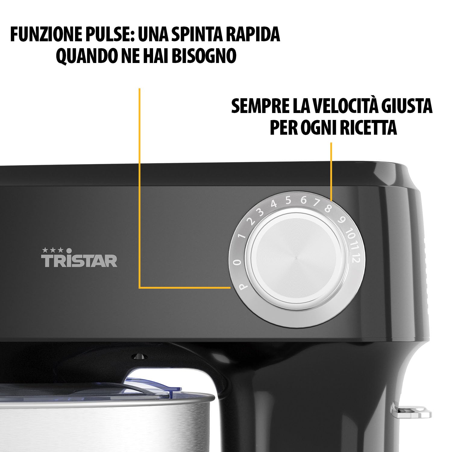 Robot da Cucina Tristar con Ciotola in Acciaio Inox da 4,5 L, Potenza 800 W, 12 Velocità con Funzione Pulse, Testa Inclinabile, Paraspruzzi, MX-4870