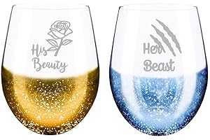 His Beauty Her Beast Stemless Glitter Wine Glass