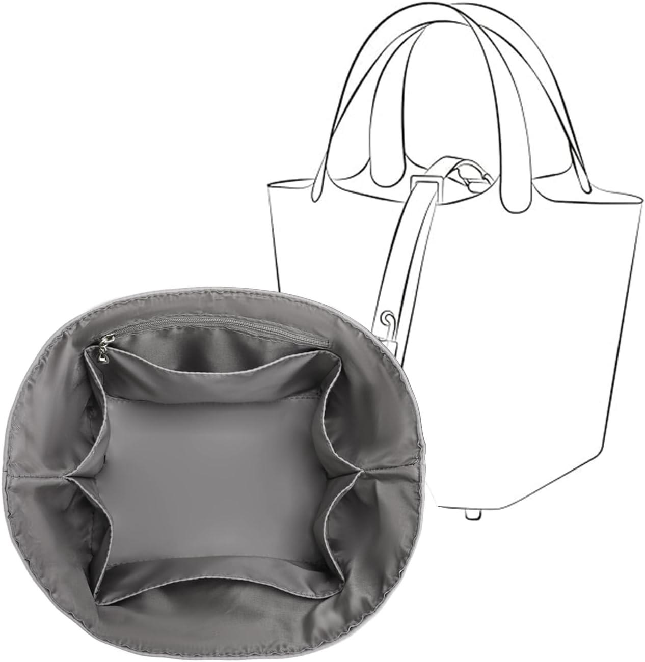 Purse Organizer Insert Fit for Picotin 18/22, Luxury Silky Purse Organizer Bag Insert for Picotin Bags(Gray, PC18)