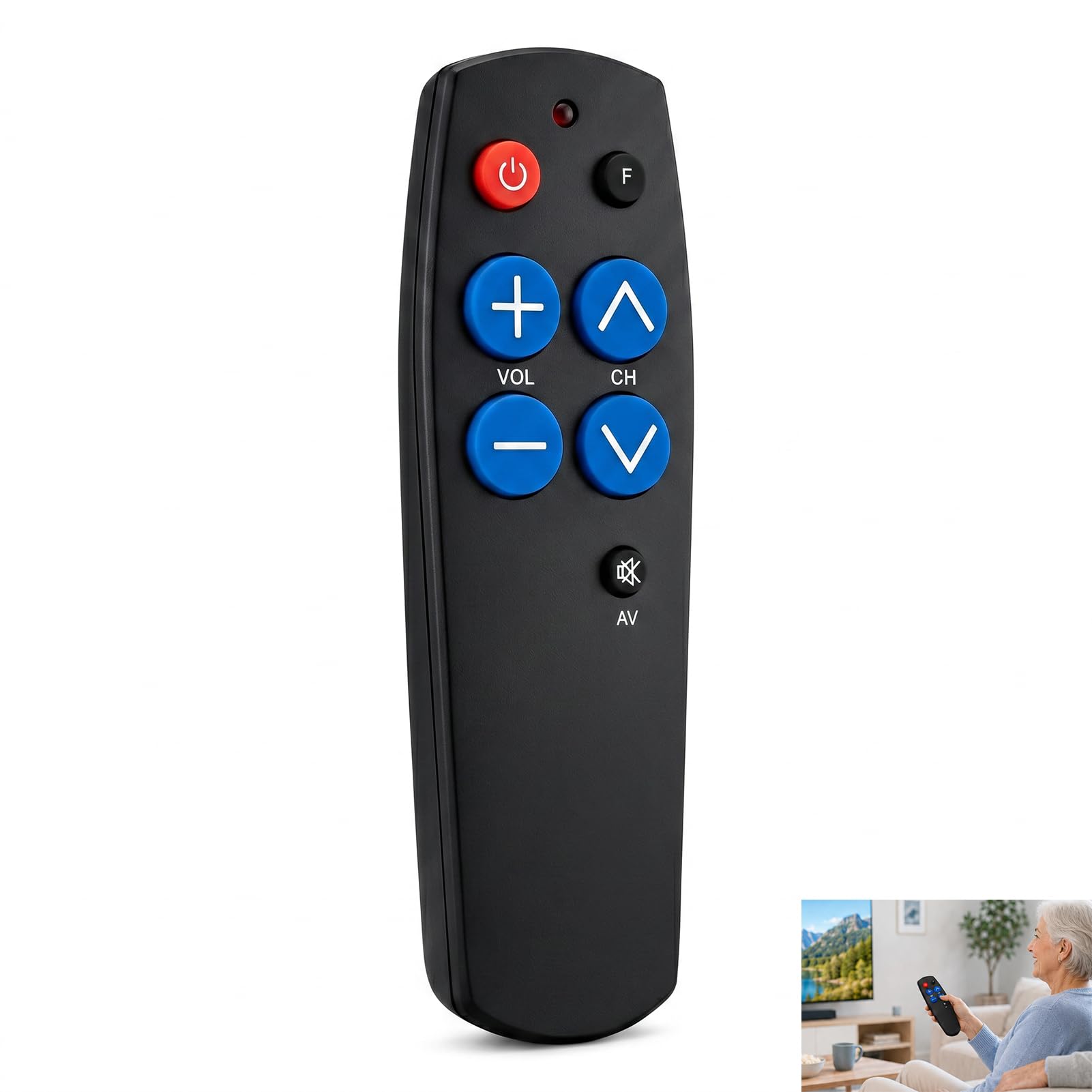 TV Fernbedienung für Senioren, Senioren Fernbedienung, Universelle TV mit 7 Großen Tasten, Lernfähige Universalfernbedienung für Fernseher und IR Geräte, Einfache mit Großtasten für Zuhause und Alltag