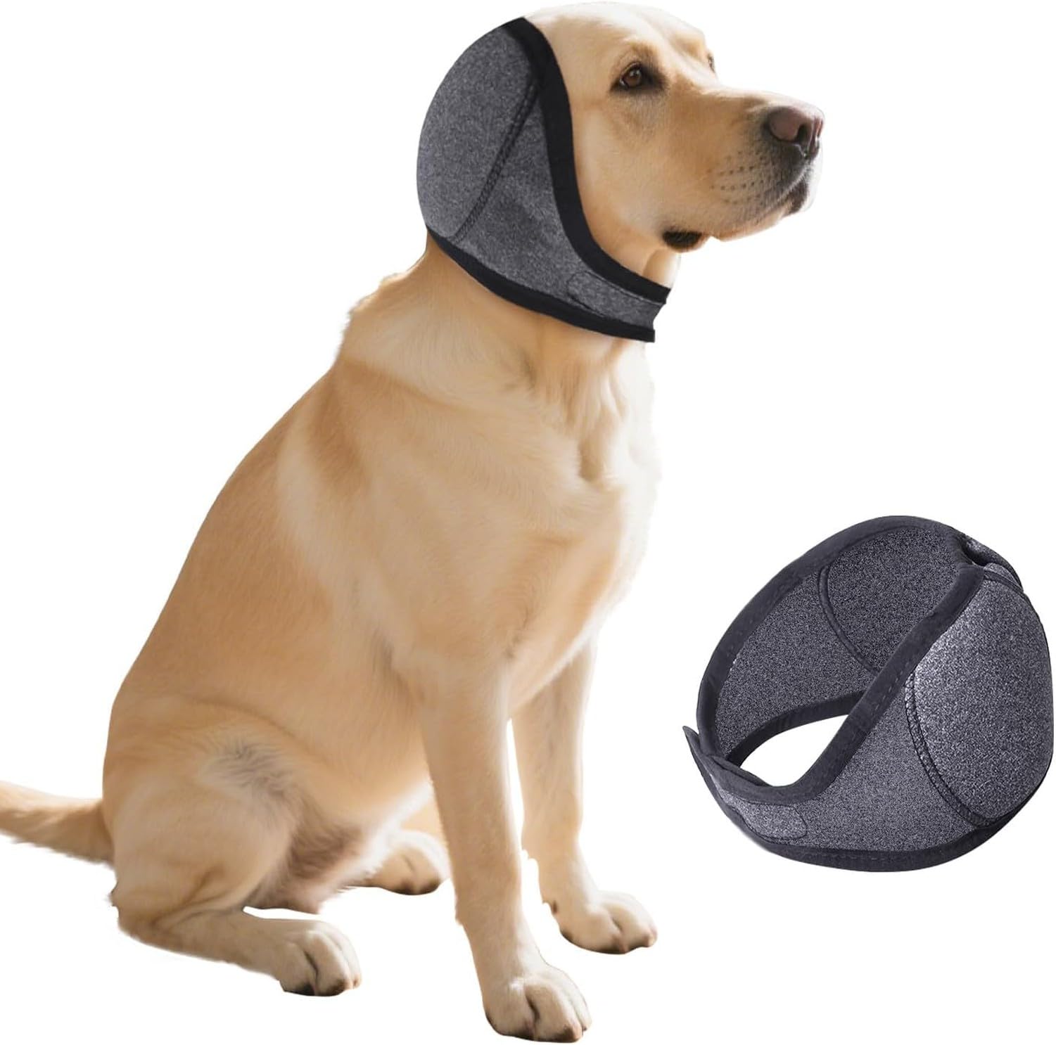 WOMGKDA Dog Ear Muffs Noise Protection for Anxious Dogs, Waterproof Adjustable Pet Ear Cover Muffs Anxiety Relief Noise Cancelling, Canine Hearing Protect Head Wrap for, Grey, Middle