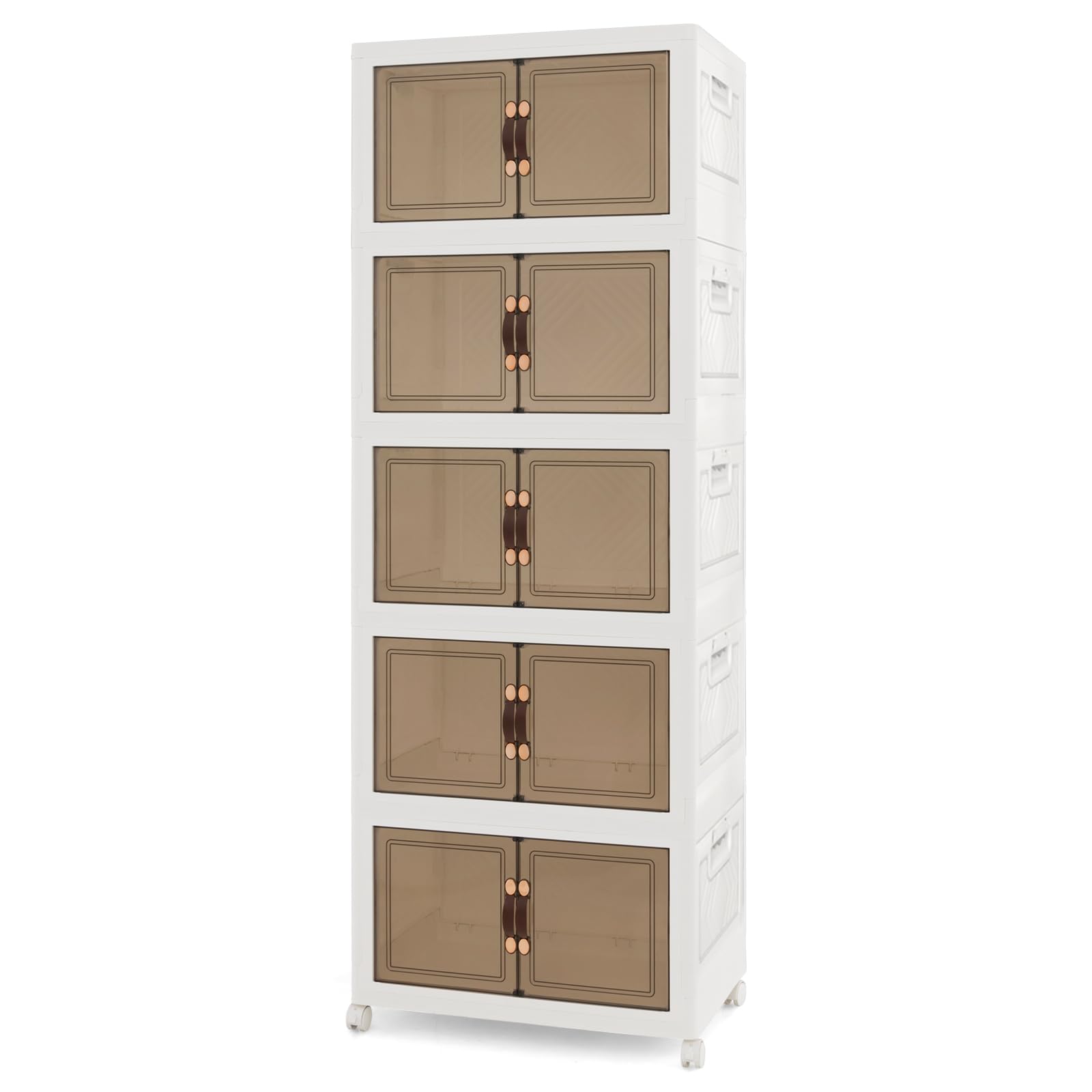 GOPLUS Cajonera de Almacenamiento Apilables Blanca con Cajones, Caja Organizador de PP con Ruedas, Asa, Tapa y Puertas para Sala de Estar, Dormitorio, Estilo Moderno (59,5 x 37,5 x 169 cm)