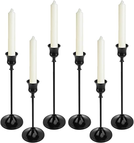 Juego de 6 portavelas cónicos de metal, perfectos para centro de mesa, mantel de fiesta, boda, Halloween, decoración de Navidad (negro)