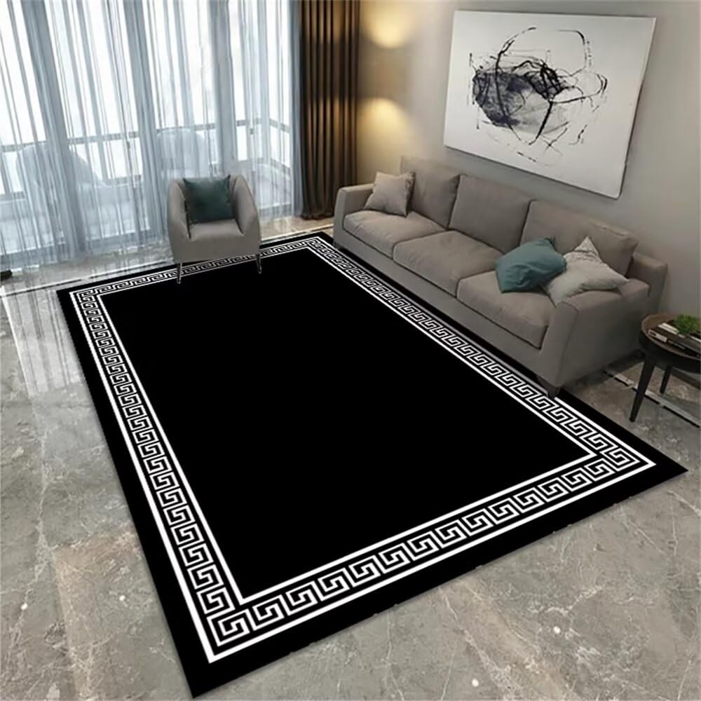 Cuadros Decoracion Dormitorios Juveniles Alfombra Cocina Lavable Antideslizante Alfombra de dormitorio de diseño geométrico rectangular en blanco y negro antiincrustante estilo moderno 120X200cm