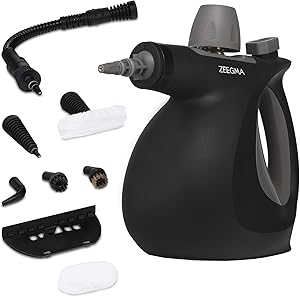 ZEEGMA Draden Limpiador a Vapor Portátil Multiusos Ligero con 9 Accesorios Cocina Baño Garaje Jardín Suelos y Terrazas Superficies Metálicas Tapicerías y Alfombras Mata Bacterias