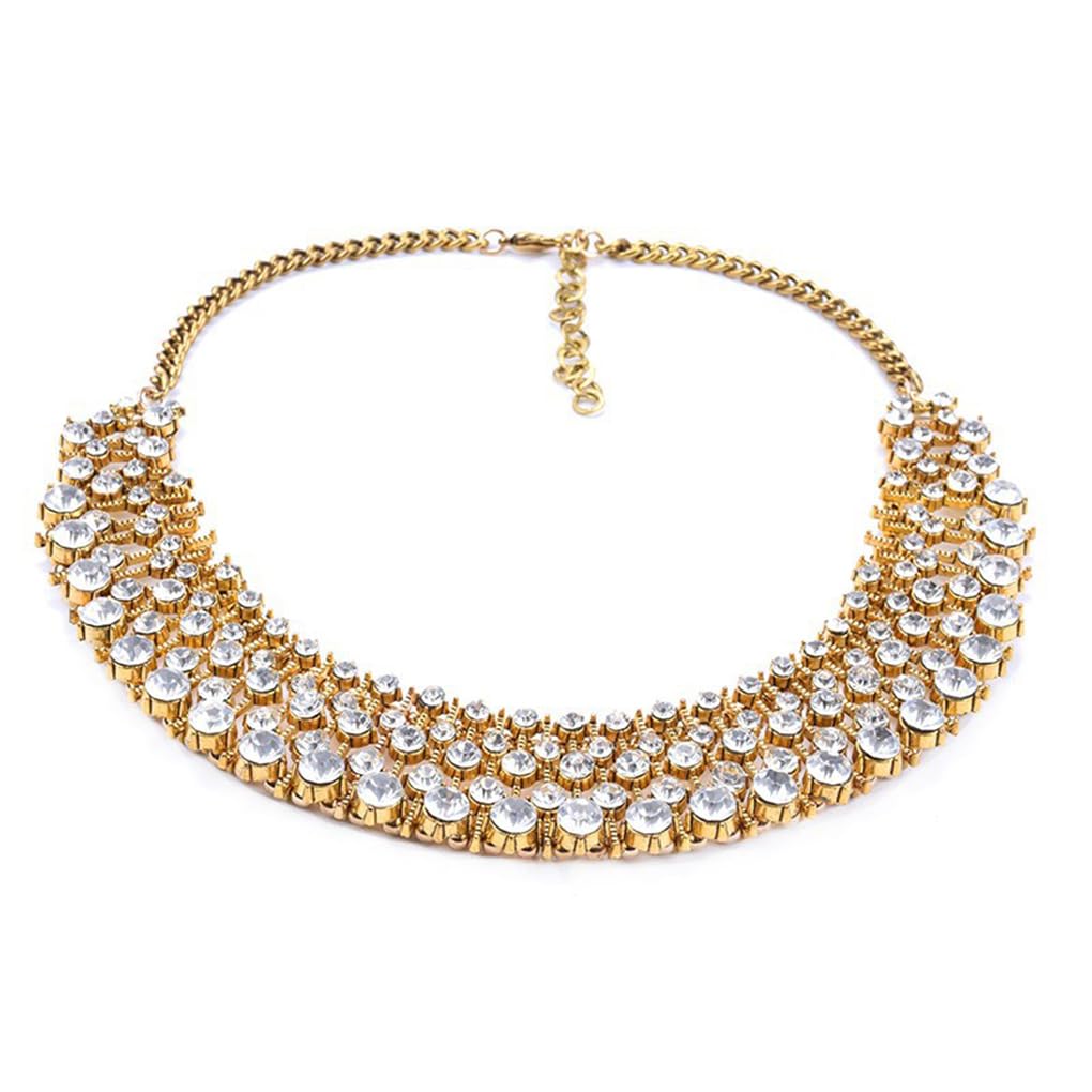 Damen-Halsband, Hochzeit, Kristall, dekoratives Halsband, Strass, Bankett, Halskette, modischer Halsschmuck, elegante Dekoration, goldfarben, 5er-Set