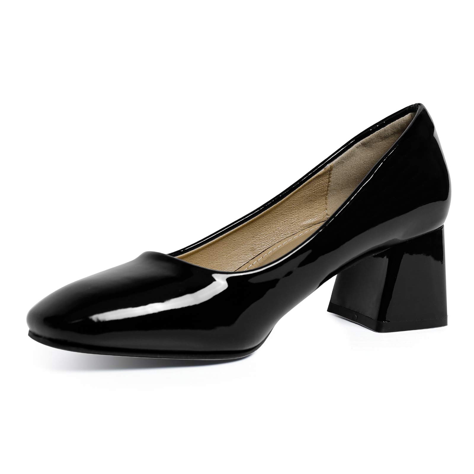 Heel The WorldWomen's Pumps,Low Chunky Block Heels,Square Toe Patent Women Dress Shoes for Party Office
