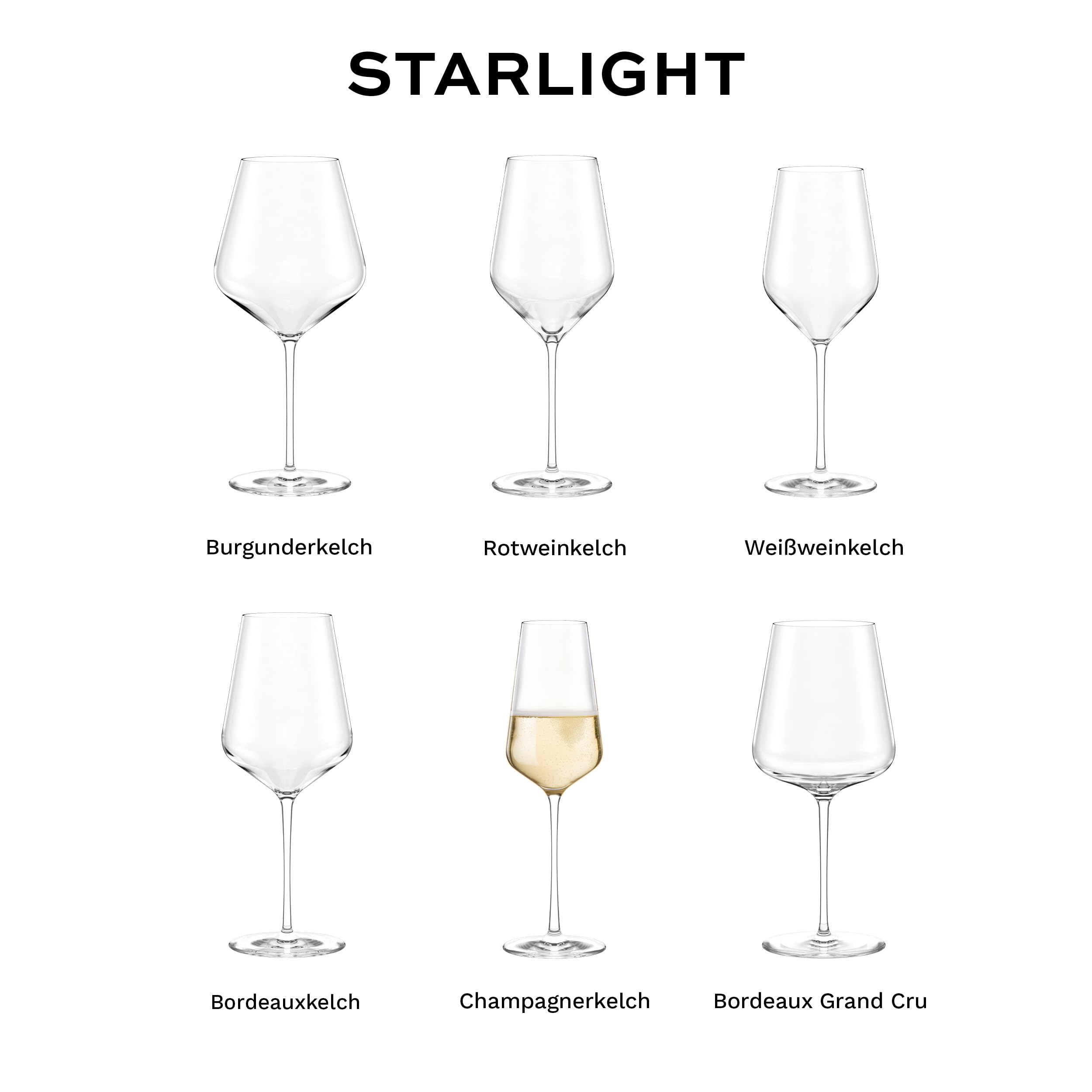 Stölzle Lausitz Starlight Champagnergläser Sektgläser 290 ml, 6er-Set | Elegante Champagnergläser und Sektkelche für Sekt und Prosecco, aus bleifreiem Kristallglas, stoßfest & spülmaschinengeeignet