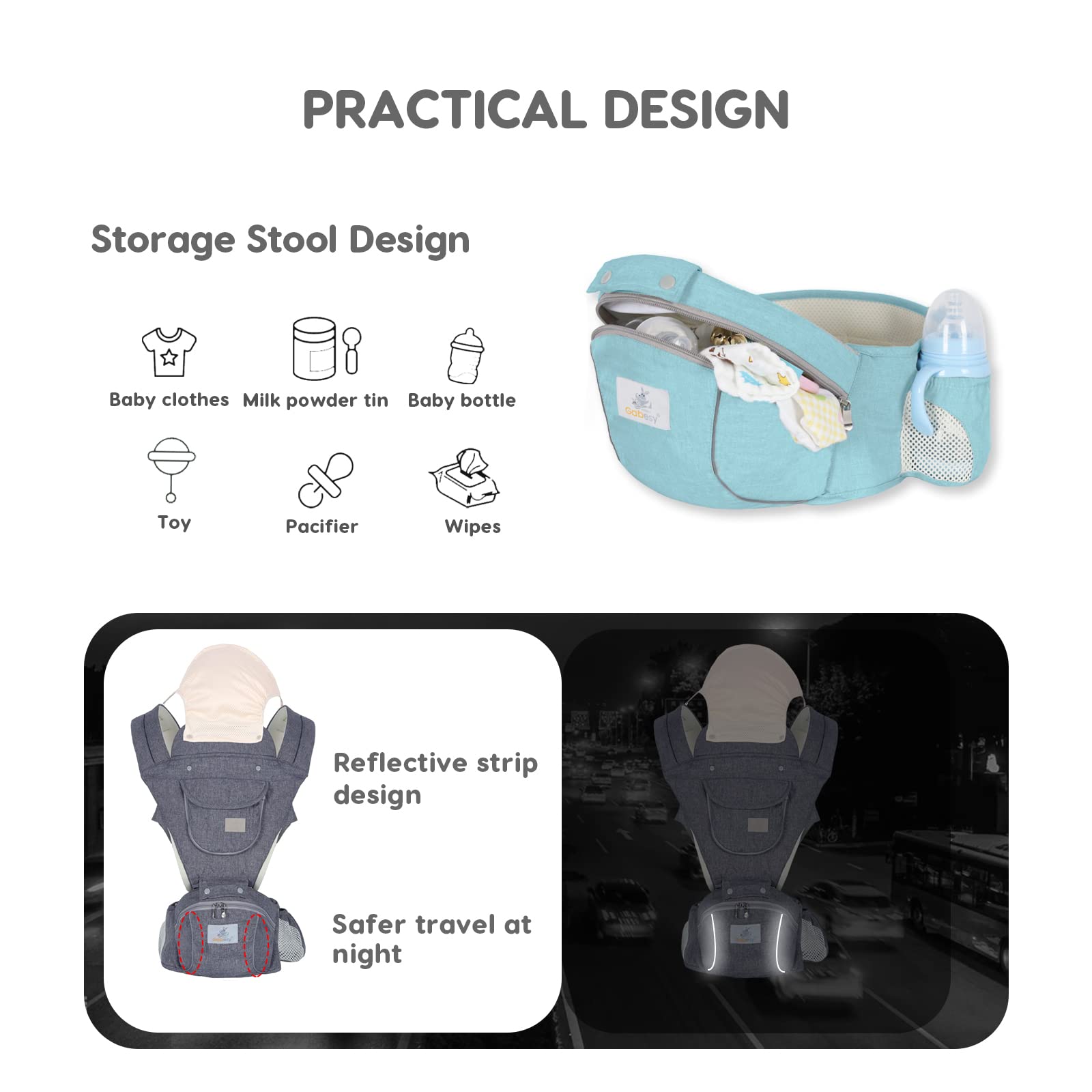 SONARIN Multifunktion Alle Jahreszeiten Babytrage mit Hüftsitz,Ergonomisch Atmungsaktive Babytragetasche Kindertrage Baby Tragesystem ab Geburt 0-36 Monate,Bauchtrage Rückentrage(Hellblau)