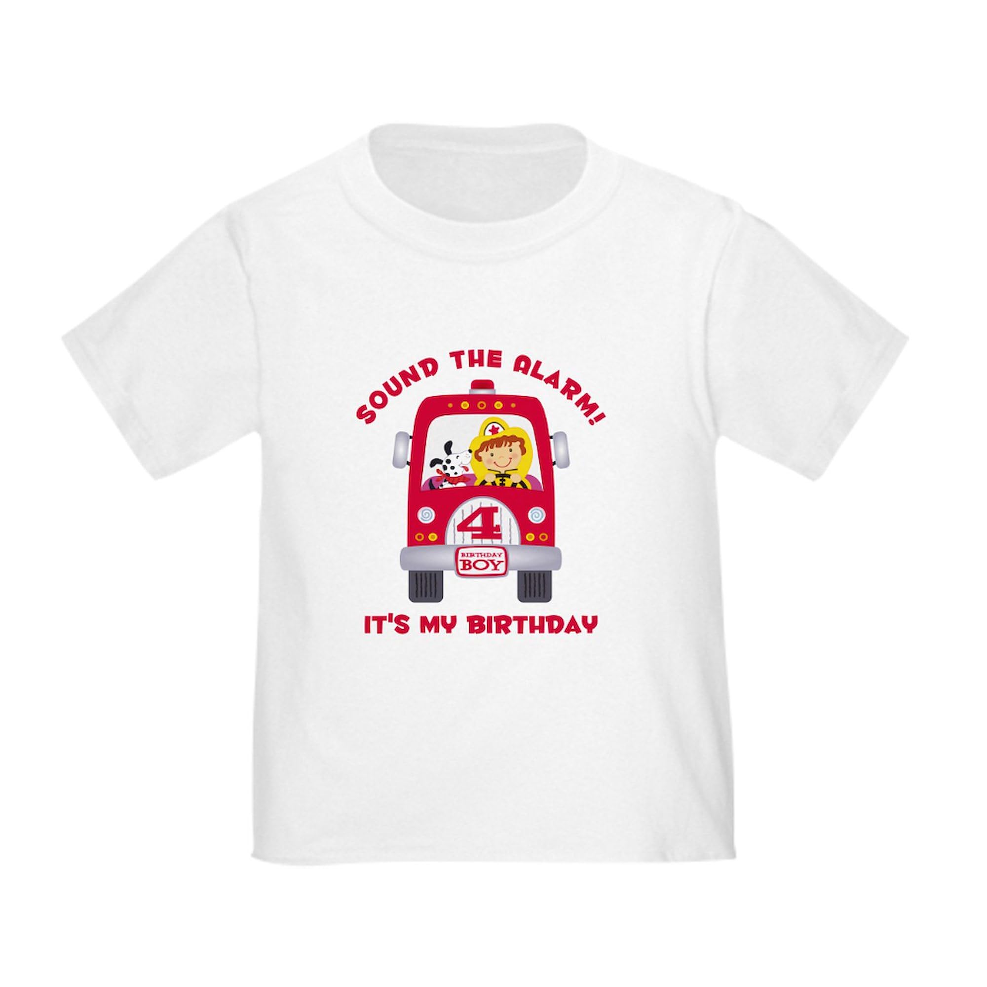 CafePress Fire Truck 4Th Birthday Boy Toddler T Shirt Toddler Graphic Tee, 100% Cotton White