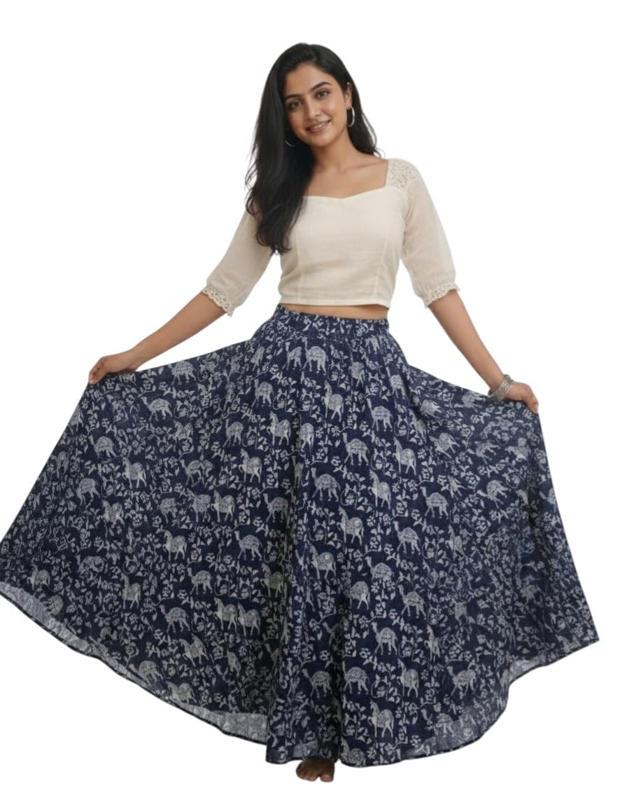 charming treasure by pragya Rajasthani Jaipuri Printed Maxi Skirt for Women & Girls | Flared Ethnic Long Cotton Skirt for Casual-picture-15