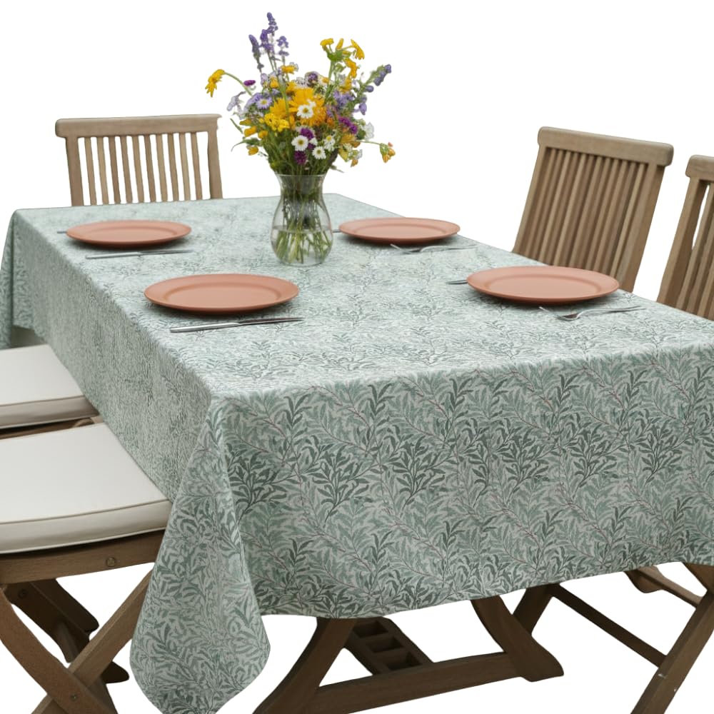 Jolee William Morris Willow Bough Sage Green Tablecloth - Outdoor/Indoor, Water Repellent, Rectangular - 144 CM x 250 CM. Decorative Botanical Wipe Clean Table Cover.