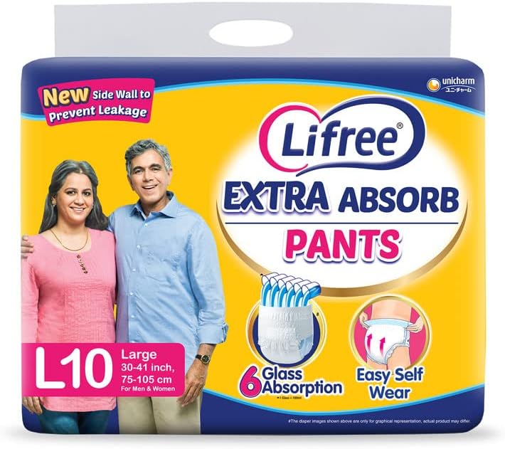 Extra Absorb Super Pants | Adult Diaper| Pant Style| Use Upto 12 Hours| 6-Glass Absorption | Quick Dry Sheet|Prevents leakage | Prevents heaviness| Size L ( 35-49 inches / 90-125 cms) | Count
