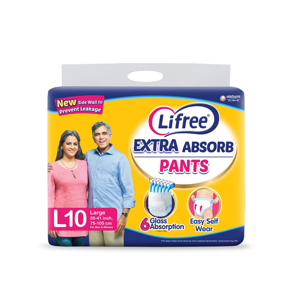 Lifree Extra Absorb Adult Diaper Pants Unisex, Large (L), 10 Pieces