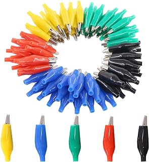 Glarks 100Pcs 1.1''/28mm Alligator Clips Crocodile Electrical Test Clamps Jumper Helper with Black/Red/Yellow/Blue/Green Protective Insulation Cover for Laboratory Testing