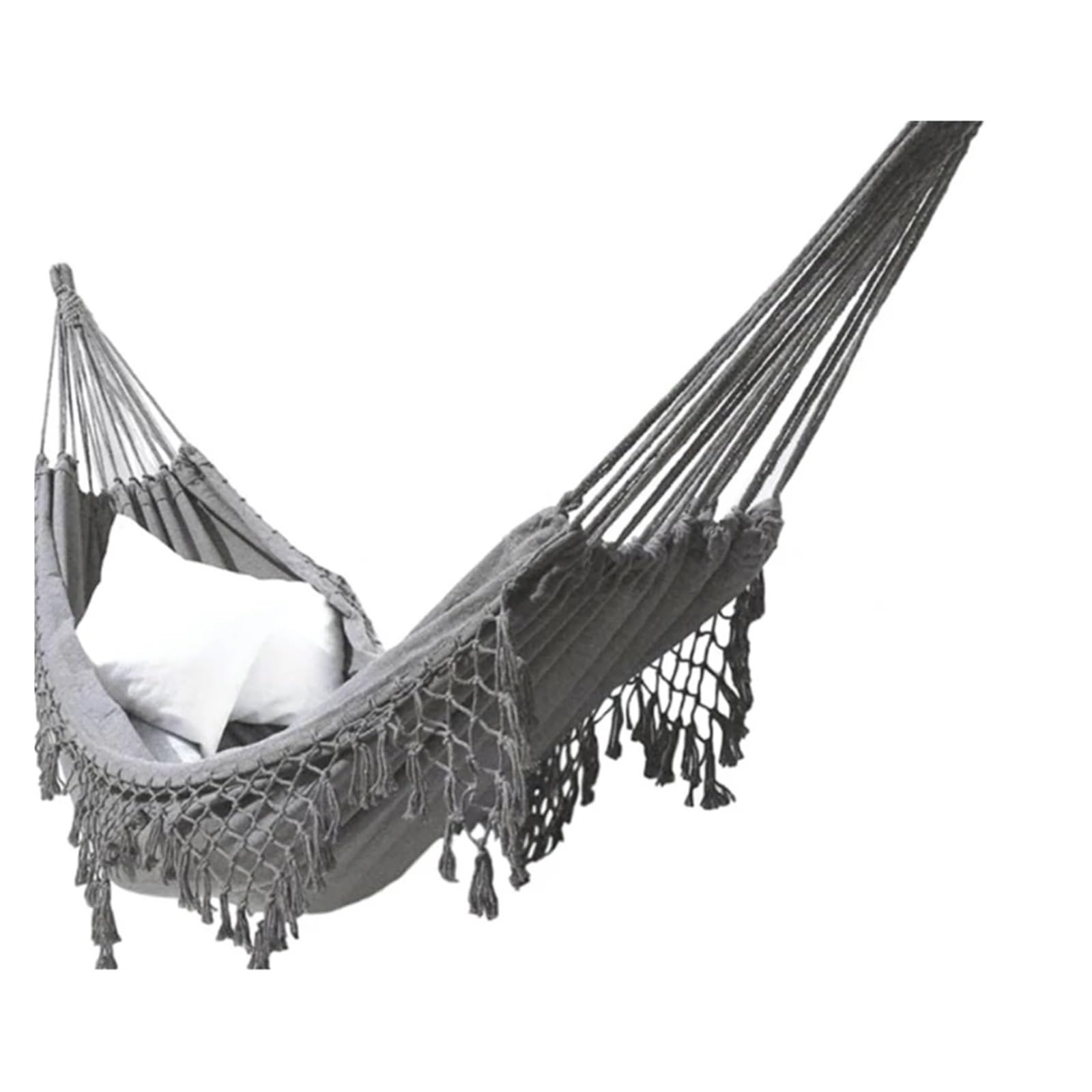 Double Hammock Woven Fringe Tassels Canvas Large Hanging Swing Bed Chair for Beach Yard Bedroom Patio Porch(Gray)