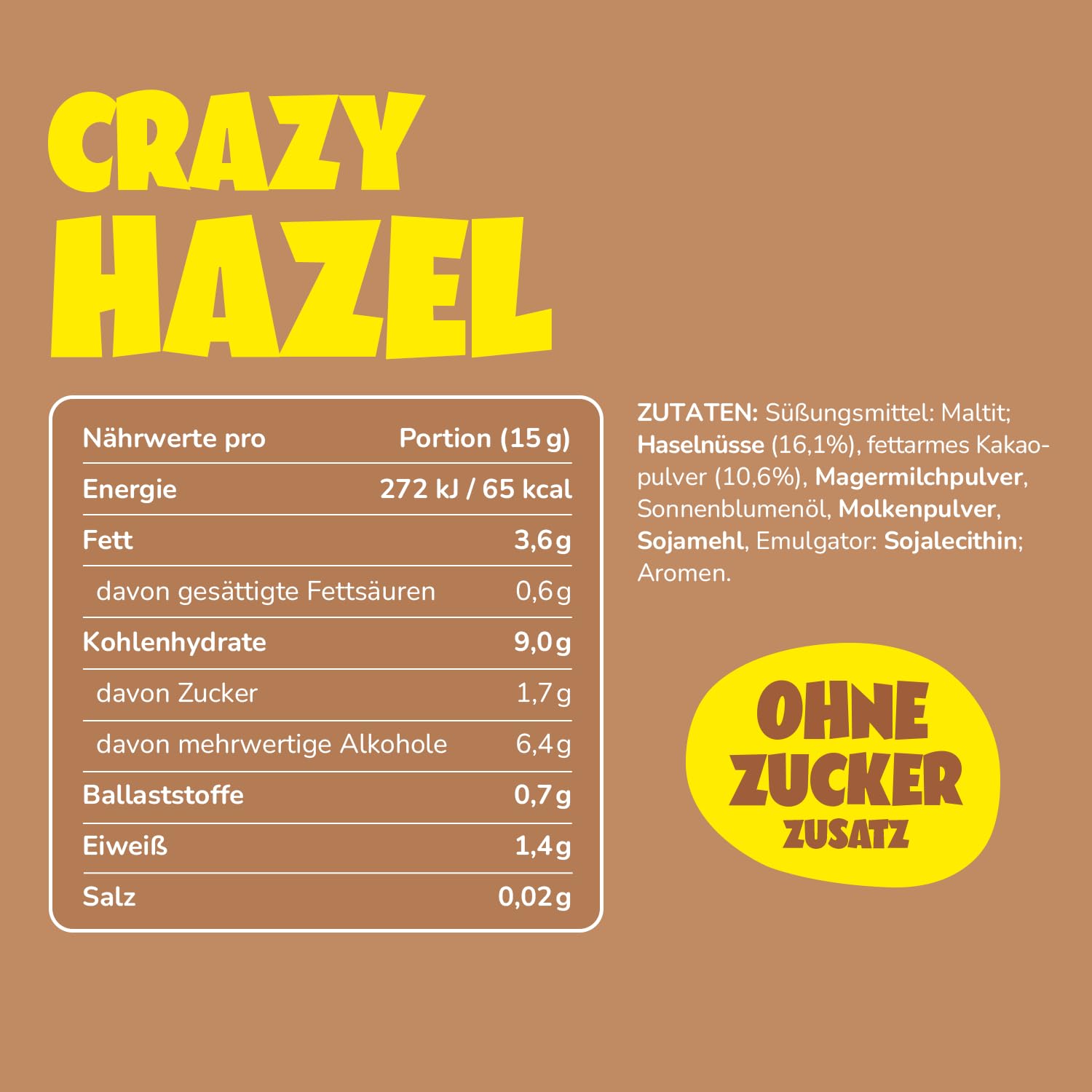 ahead CRAZY HAZEL | 6 x 200g Haselnusscreme ohne Zuckerzusatz | Super leckerer Schokoaufstrich mit 80% weniger Zucker* | Ohne Palmöl, glutenfrei & vegetarisch | Zuckerarmer Brotaufstrich Schokocreme