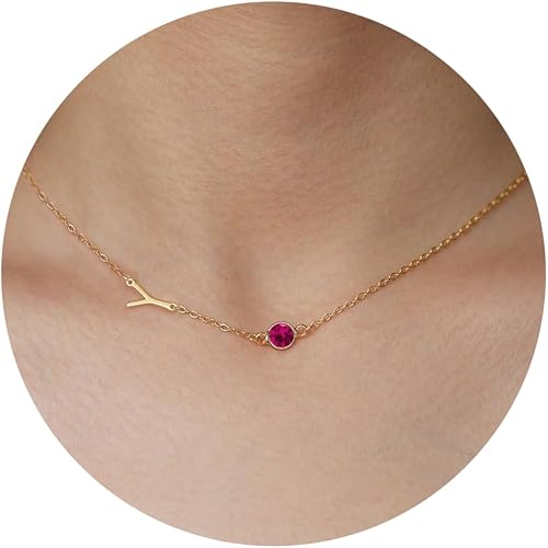 Birthday Gifts for Women Initial Necklace Ruby July Birthstone Necklace Initial 