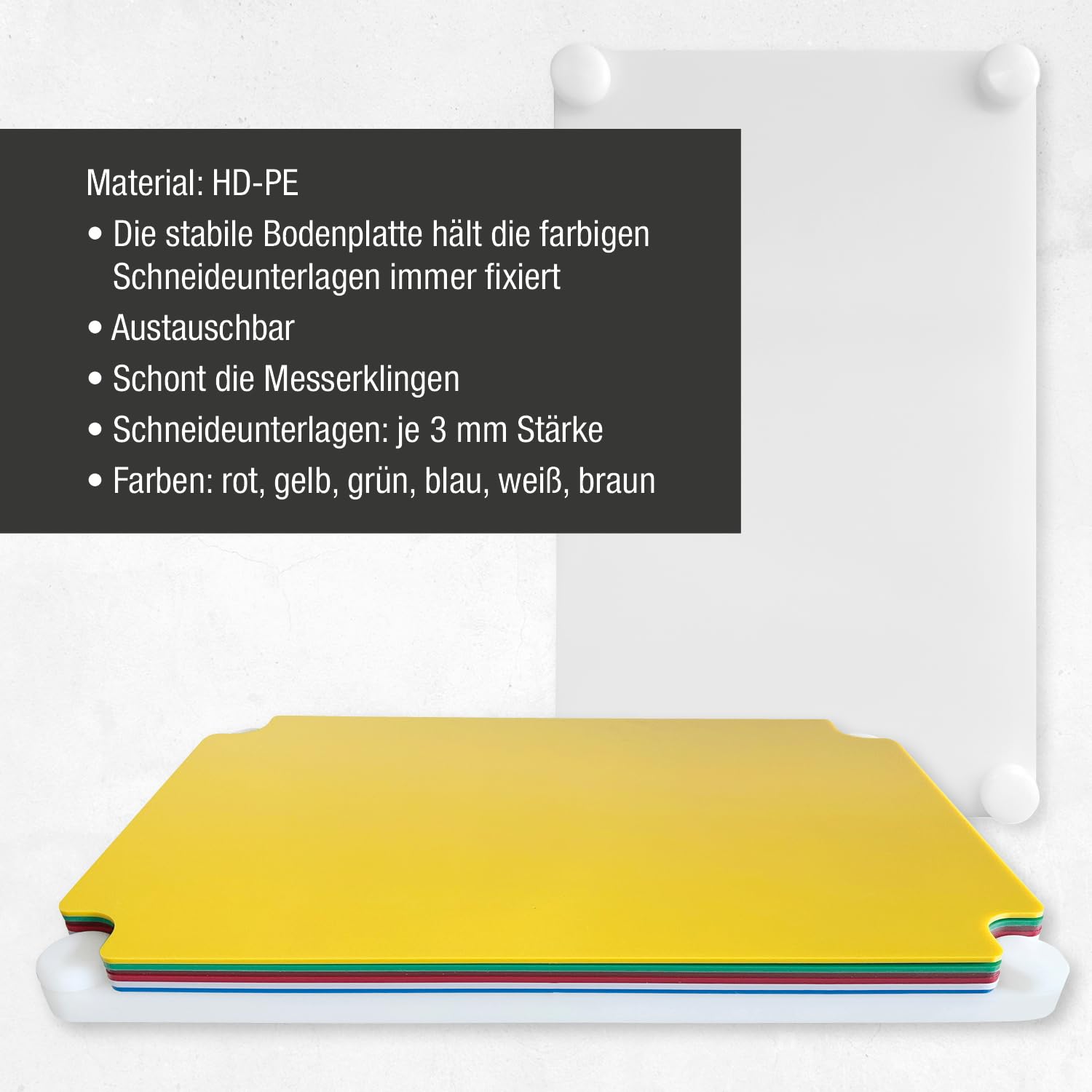 Schneider Schneidebrett Set 6 Stück HDPE Schneidebretter Set Küche Gastronomie farbcodiert Schneideunterlagen mit Halter Bodenplatte rutschfest hygienisch Messer schonend Profi Küchenzubehör