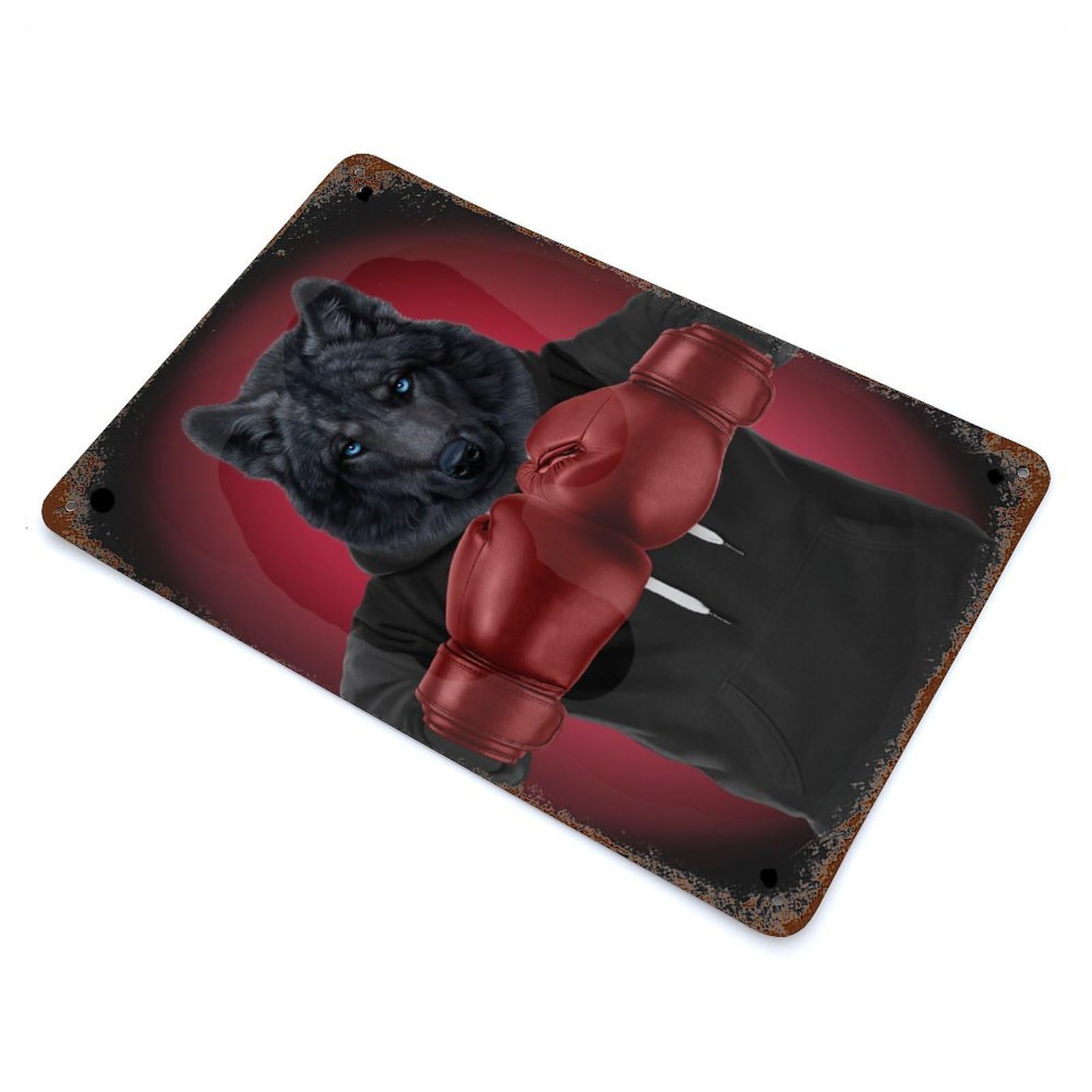 Retro Metal Sign with Boxer Black Wolf Design 11.8"x7.9", for Living Room, Hallway And Home Decor, Farmhouse Wall Decor