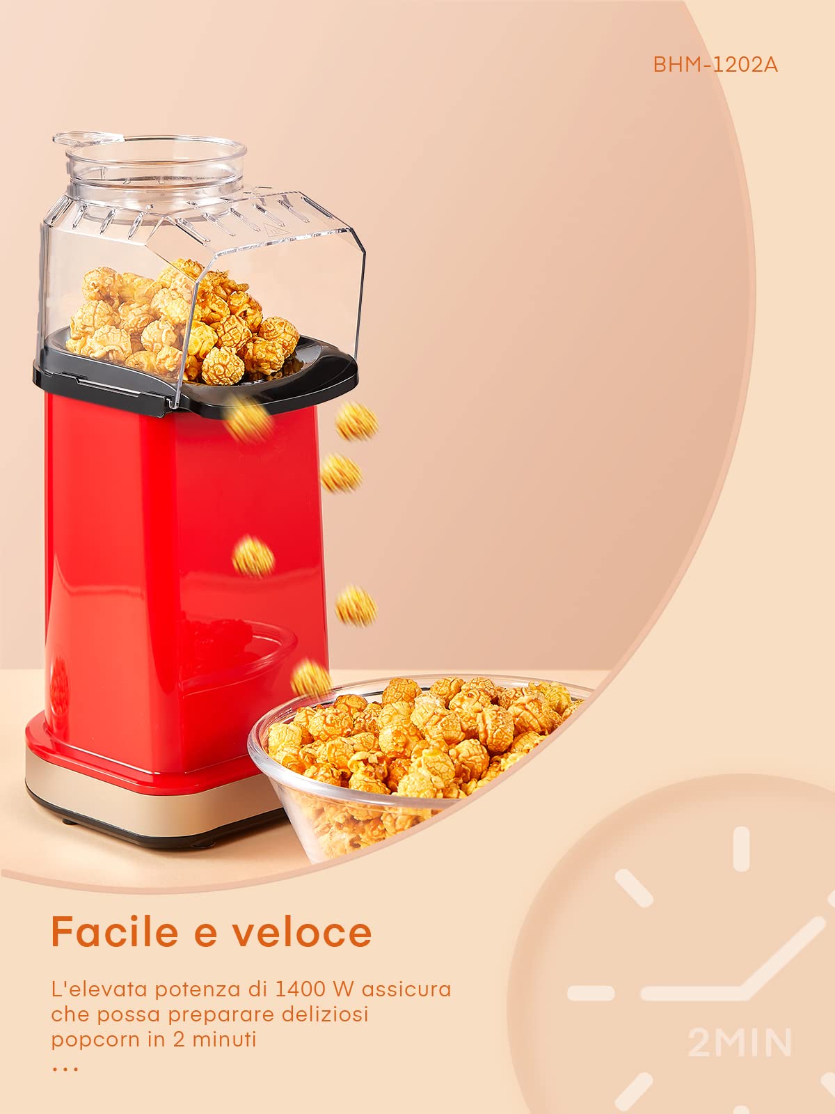 FOHERE Macchina Popcorn, 1400w Macchina per Popcorn, Pop Corn Macchina, si Apre in 2 Minuti, 17 Tazze, Rivestimento Antiaderente in Alluminio, Snack Senza Olio e a Basso Contenuto di Grassi