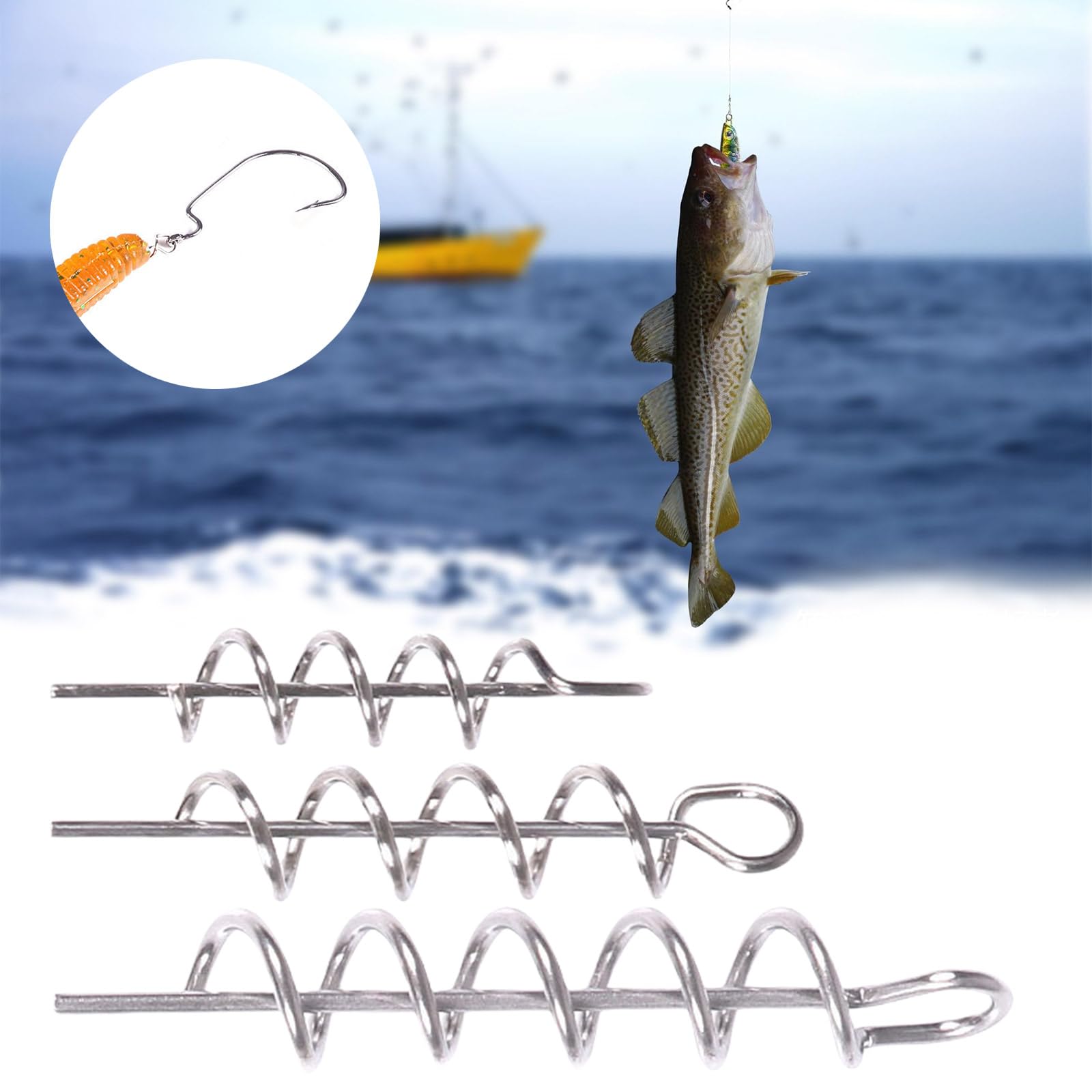 Esche da Pesca, Amo da Pesca con Chiusura a Torsione da 50 Pezzi, in Acciaio ad Alto tenore di Carbonio, con Molla Girevole, for la Pesca d'Acqua Dolce in Acqua salata(D 3.3cm)