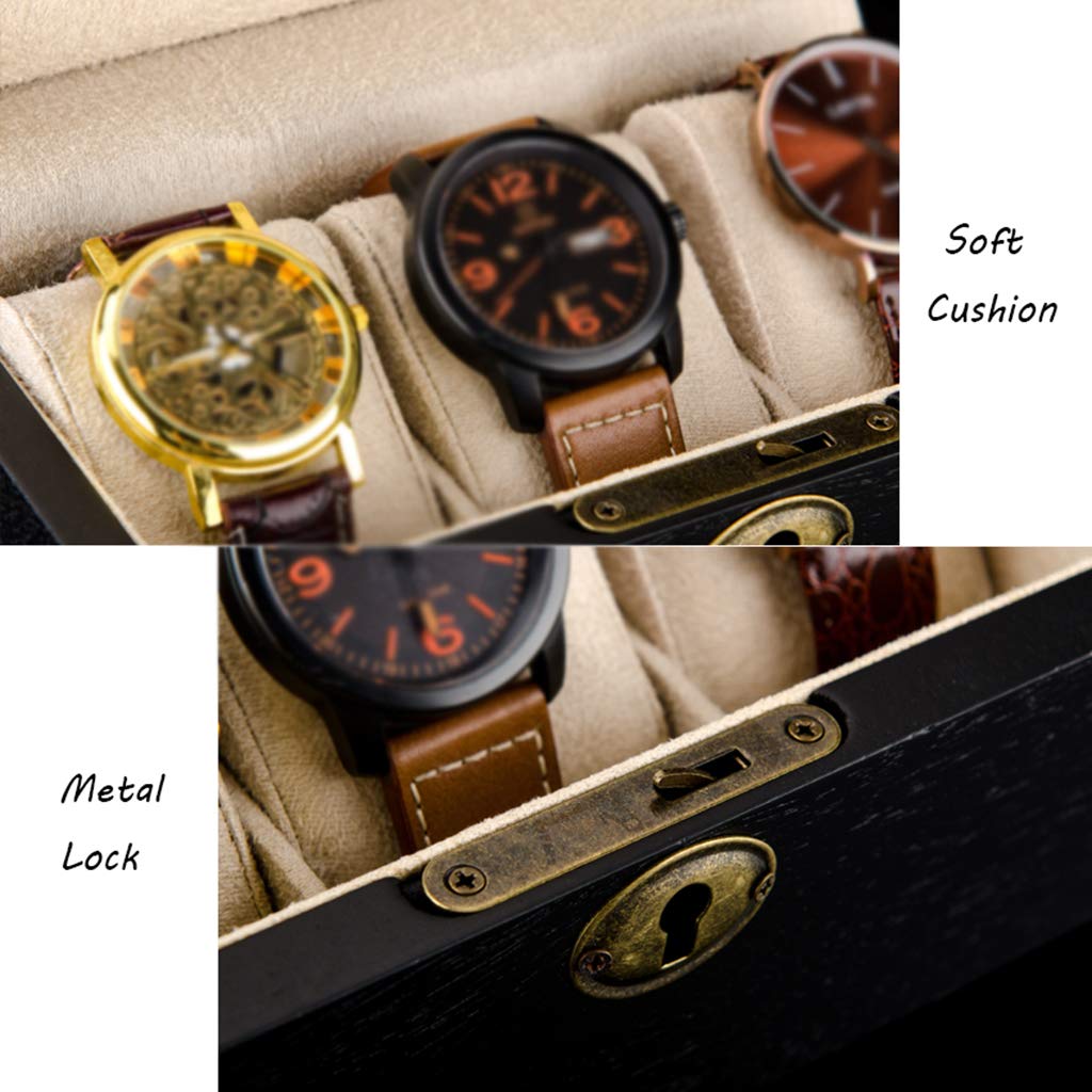 Caja de reloj de madera de 3 ranuras con parte superior de cristal Organizador de exhibición de joyería de madera Organizador de reloj Pulsera Bandeja Organizador de vitrina para hombres y mujeres