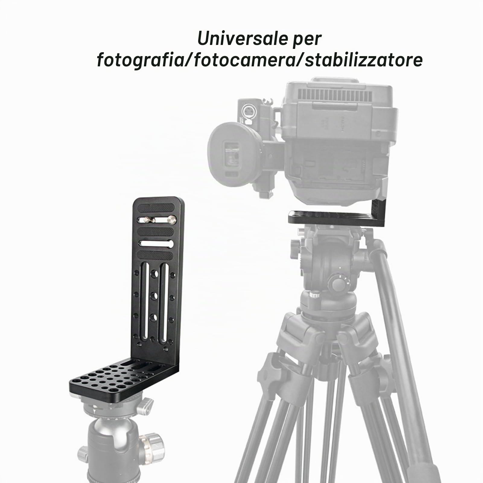 Piastra a L per Fotocamera, L130C Universale Piastra a Sgancio Rapido Staffa a Forma L Verticale con Fori per Viti da 1/4" e 3/8", Supporto Stabilizzatore Fotocamera DSLR per Riprese Video