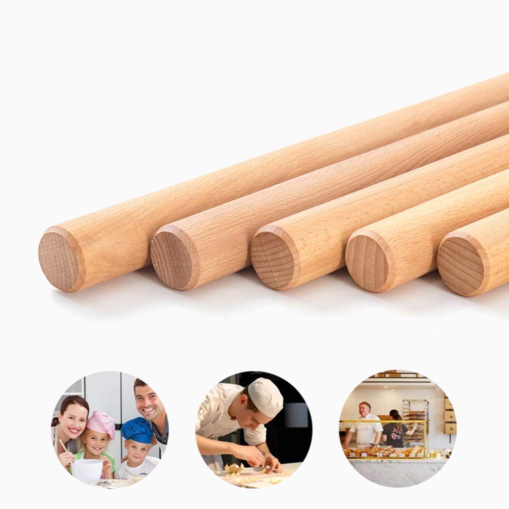 Rodillo de madera de haya,Rodillo macizo, Rodillo de amasar de madera maciza de primera calidad for hornear y cocinar - Herramienta de cocina versátil for fondant, galletas, pasteles y fideos - Tamaño