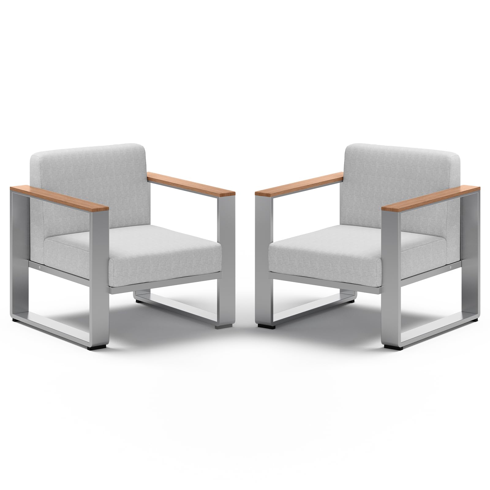 2 Pieces Outdoor Aluminum Armchair, Modern Patio Patio Furniture with Wide Seat and Thick Cushions, All-Weather Oversized Couch for Deck, Porch