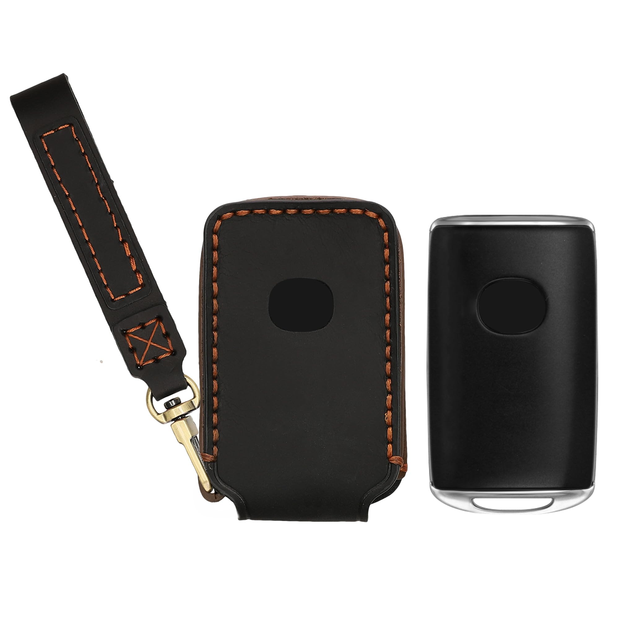 kwmobile Etui na klucze z prawdziwej skóry kompatybilne z Mazda 3-klawisz CX30 CX50 CX60 CX90 MX-30 – Premium etui na kluczyk samochodowy – skórzane etui na smart key – czarne