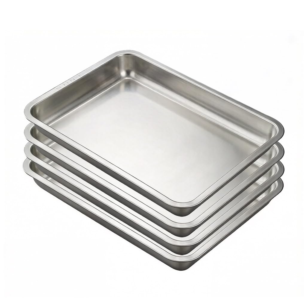 Juego de 1 2 4 6 bandeja for hornear galletas, bandeja rectangular acero inoxidable for hornear, bandeja for horno for cocina, cocina, mesa al aire libre, carrito(4pcs,58x42x10cm/22.8x16.5x3.9")