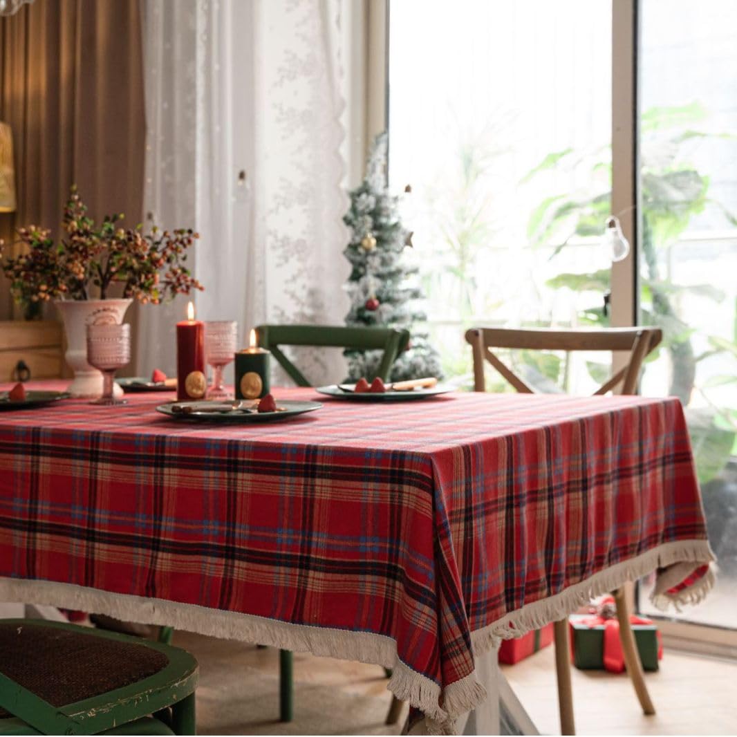 Mantel Redondo De Tela Lavable Para Navidad | Diámetro 120 Cm | Color Rojo | Mezcla De Algodón Y Poliéster | Ideal Para Interior Y Exterior