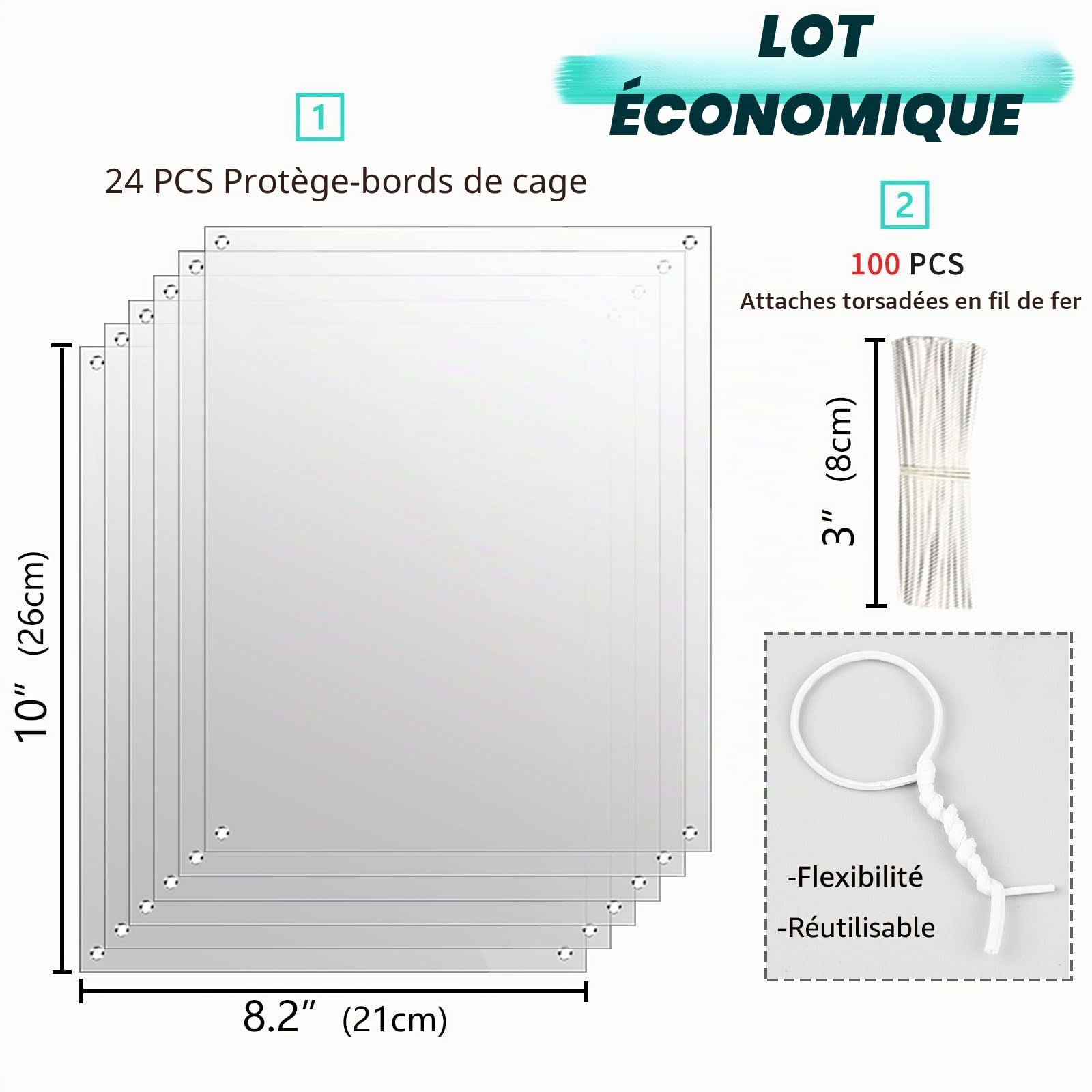 Oncpcare Lot de 24 doublures de Cage en Plastique Transparent pour Cage à Lapin, Cochon d'Inde, Accessoires de Cage pour Petits Animaux – Gardez la litière dans la Cage, 26x21 cm