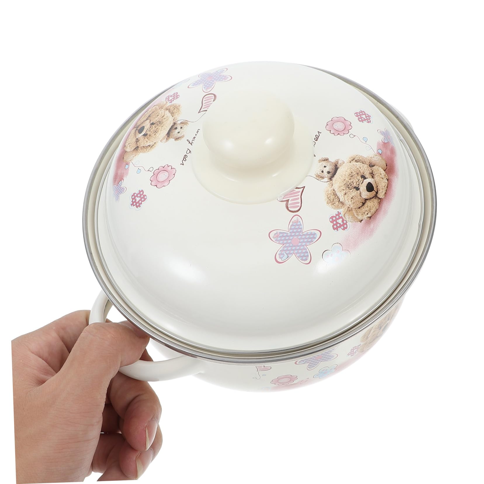 Marmite à Soupe en Émail Beige Couvercle, 1 Pièce, Style Pratique | Fond Plat, Double Poignée, Design Lisse, Ustensile de Cuisson pour Usage Domestique Style Aléatoire