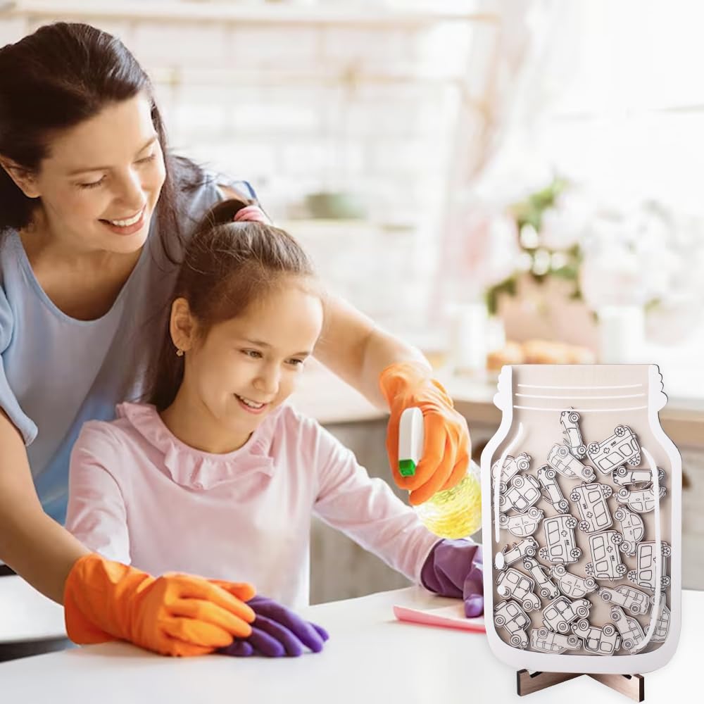 YunBey Barattolo di Ricompensa per Bambini Tabella delle Ricompense per Bambini Barattolo di Incentivi con Automotive Universal per Ragazzi e Ragazze Casa Classe (Color Legno)