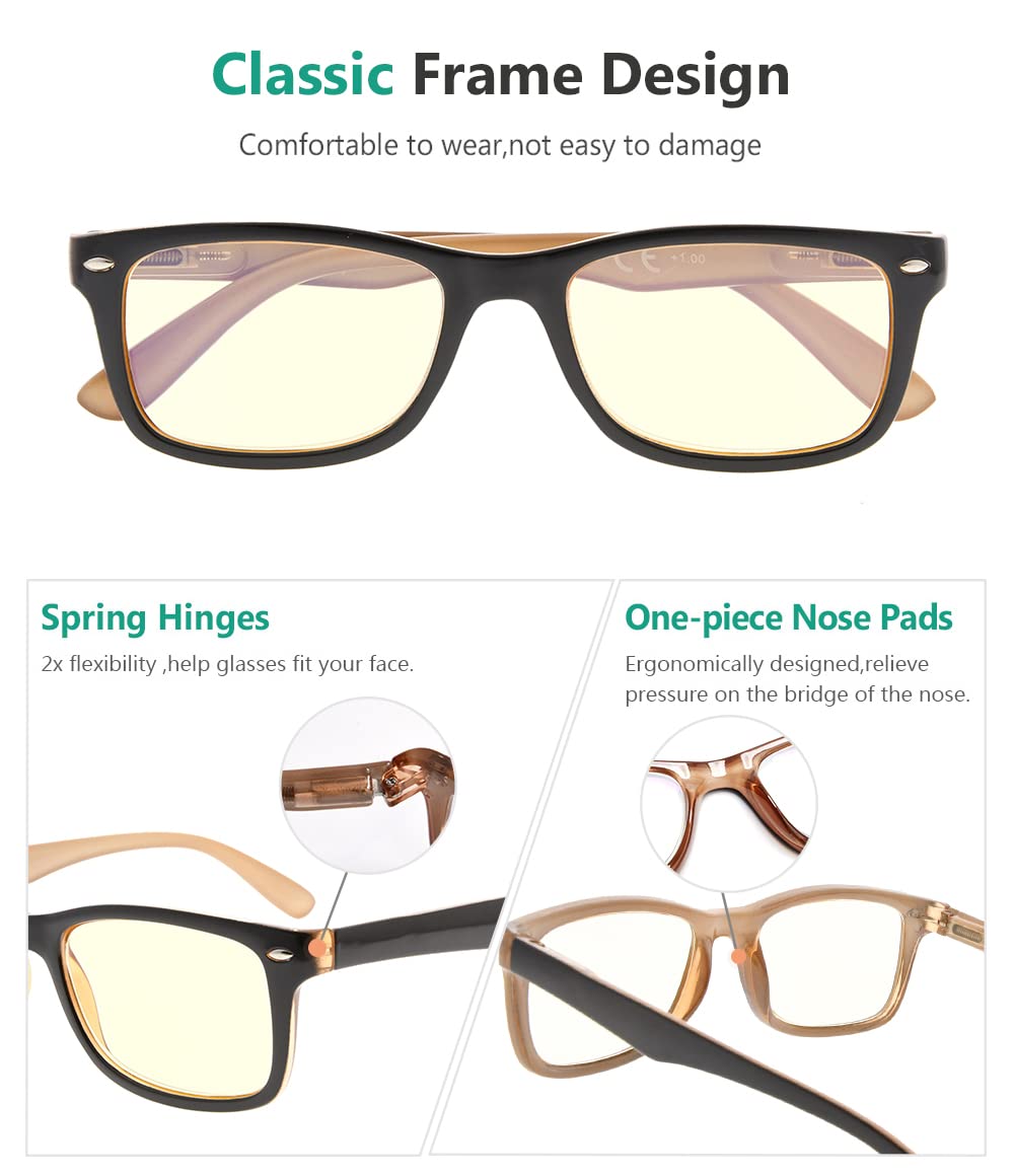 Eyekepper Computer Reading Glasses,UV Protection, Anti Glare,Anti-Reflective Computer Readers (Black Brown, Yellow Tinted Lenses) +4.0 - Image 4