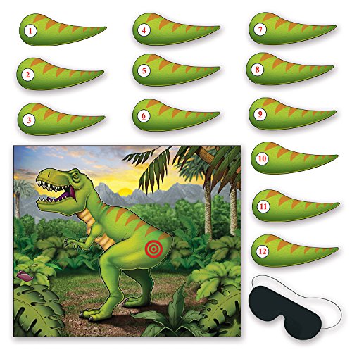 Beistle Pin The Tail On The Dinosaur Game, 18 x 21', Multicolored, Birthday, Children's party, Halloween, Christmas