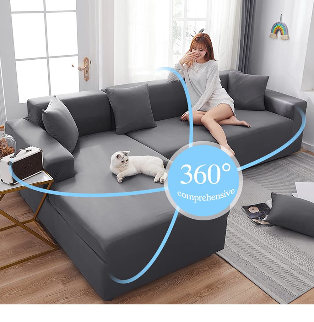 OKJK 1/2 Pezzi Copridivano Chaise Longue per Soggiorno copridivano angolare per Divano in Pelle, copridivano angolare con penisola (Navy Blue,3 Seater 190-225cm