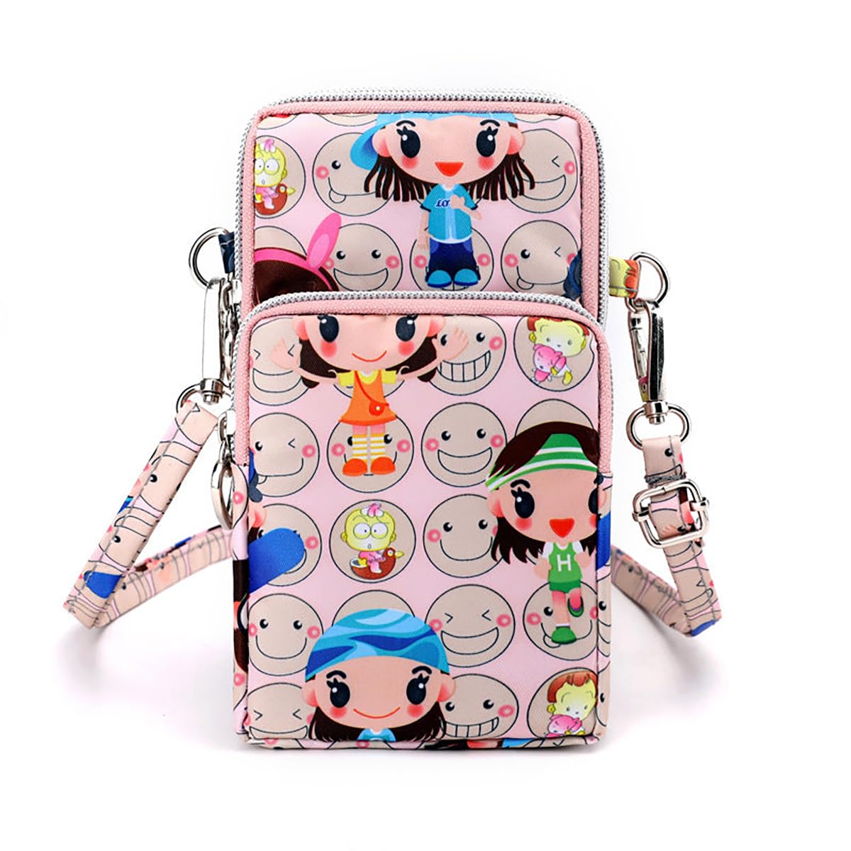 syga Womes's Oxford Cloth Pink Cartoon Mobile Phone Bag Three-Layer Mobile Phone Bag Shoulder Crossbody Case Wrist Hanging Neck-picture-12