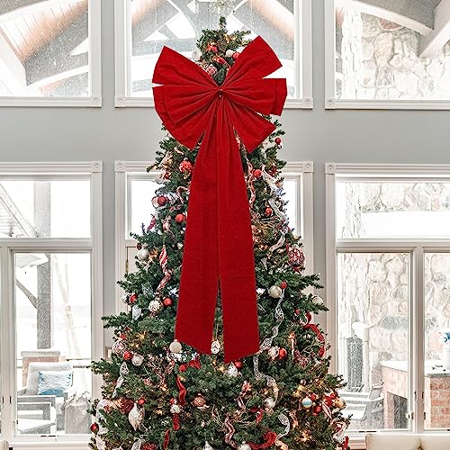 2 Pack Christmas Bows Decoration Large, 18”X35” Car Bow, Christmas Tree Bow Topper Red, Wreath Bow, Christmas Red Velvet Bows, For Xmas Home Front Door Patio Outdoor Decor #TOP3