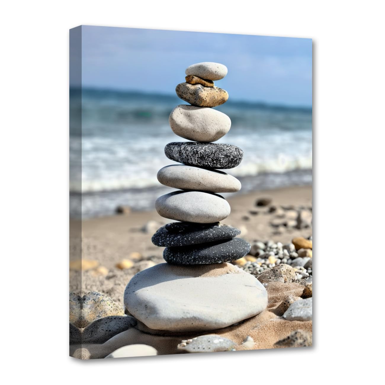 LZIMU Zen Wall Art Pebble Stones Beach Waves Canvas Prints Yoga Spa Meditation Painting for Spiritual Room Bathroom Office Decoration (Zen-1, 40.00 x 60.00 cms) โ image 1