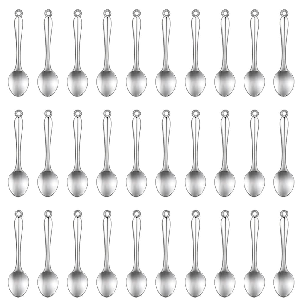 30 Pcs Mini Spoon Charms Pendants Tiny Spoon Pendants Micro Scoops Tableware Charms Bulk Pendant for DIY Crafts Bracelet Earrings Necklace Jewelry - Silver