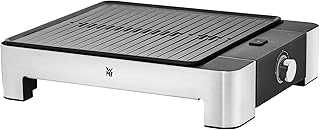 WMF Lono - Parrilla De Mesa, 1250 W, Acero Inoxidable/Revestimiento Antiadherente