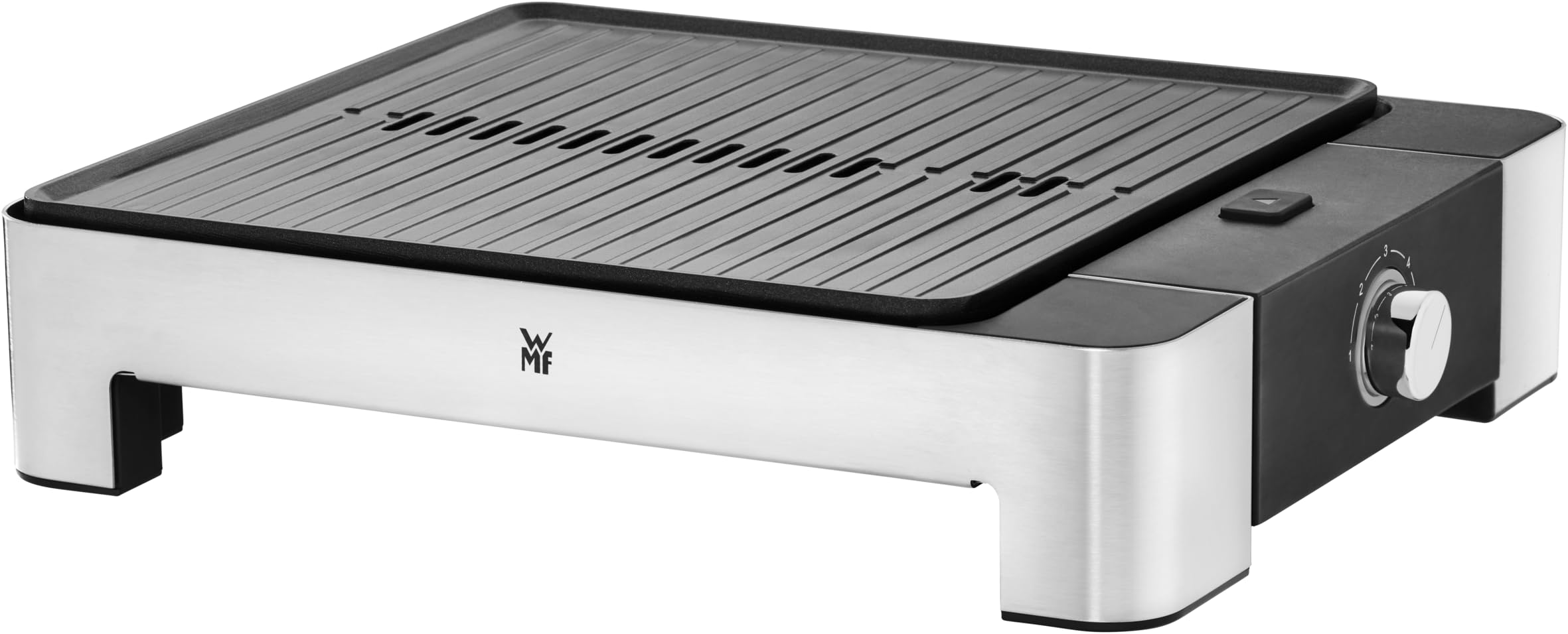 WMF Lono - Parrilla De Mesa, 1250 W, Acero Inoxidable/Revestimiento Antiadherente
